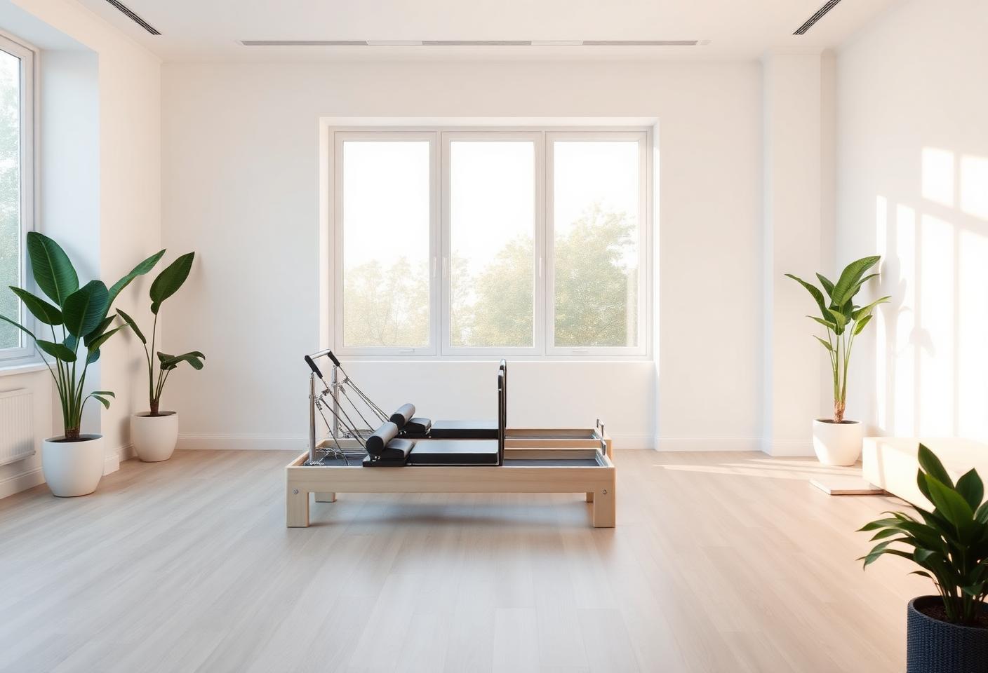 Sala luminosa de Clínica Coloso con una máquina de Pilates Reformer